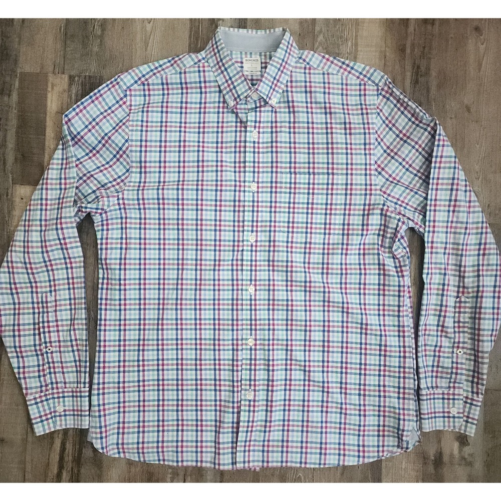 Bonobos Button Down Shirt Mens Large Multicolor Plaid Standard Fit Long Sleeve